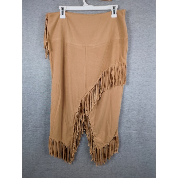 🎉 3/$20 3x 👯♀️Host Pick⚡️Brown Fringe Asymmetrical Faux Wrap Skirt - Picture 2 of 10